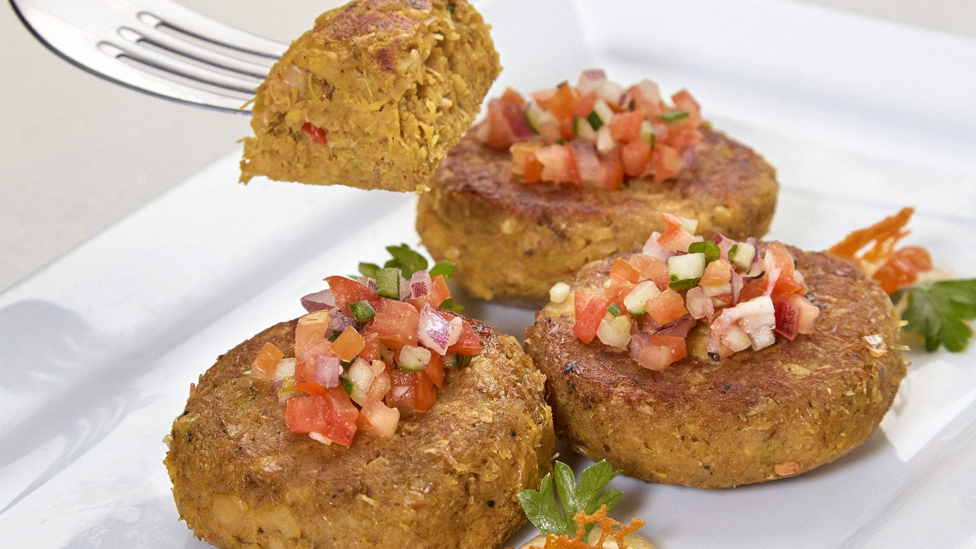 Crab Falafel with Garlic Aioli & Tomato Relish